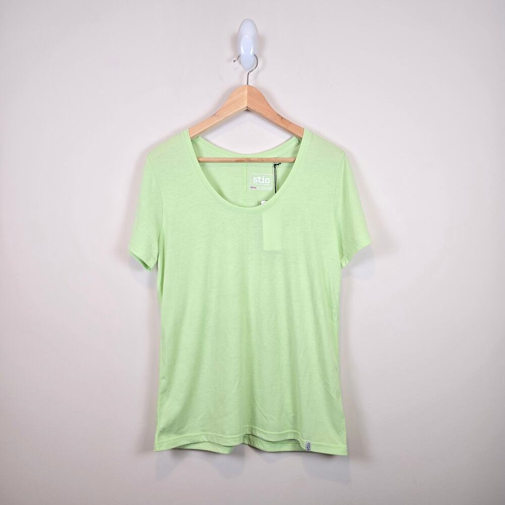 Stio Divide Scoop Neck Tee Womens Size Medium Short Sleeve Lime Zest Heather.